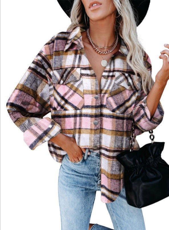 Damen Karobluse mit aufgesetzten Taschen und modernem Schnitt EB