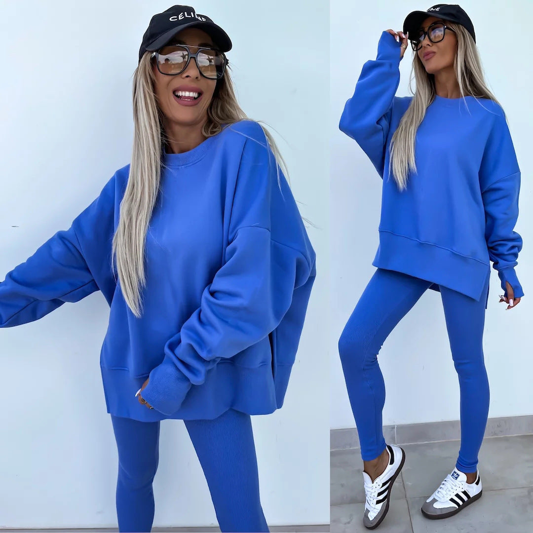 Damen nan Oversize Sweatshirt mit taillierten Rib-Leggings Set EB