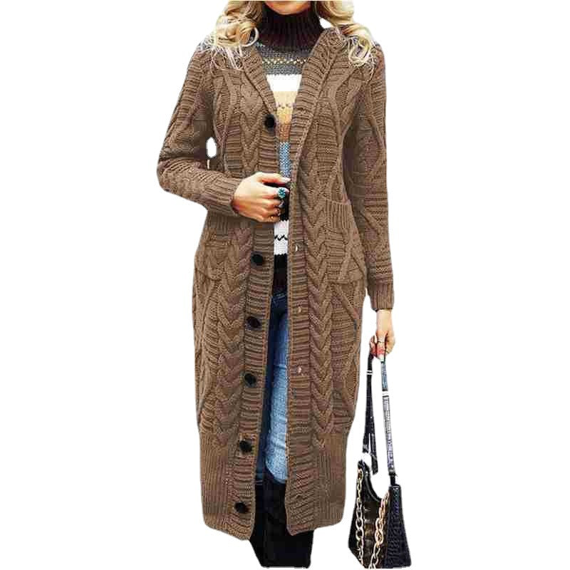 Damen Strickmantel mit strukturiertem Muster und Knopfdetails EB