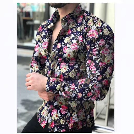 Herren nan figurbetontes Langarmhemd mit feinem Ornamentmuster und stretch Baumwollmischung EB