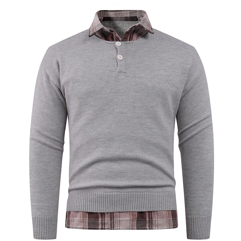 Herren Pullover mit integriertem Hemdkragen und Knopfdetails EB
