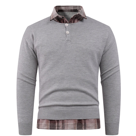 Herren Pullover mit integriertem Hemdkragen und Knopfdetails EB