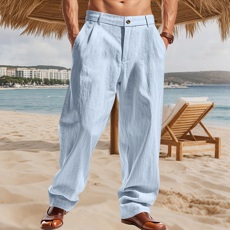 Herren nan weite Nadelstreifen-Sommerhose mit Bundfalte, lässigem Taper und elastischem Knöchelabschluss EB