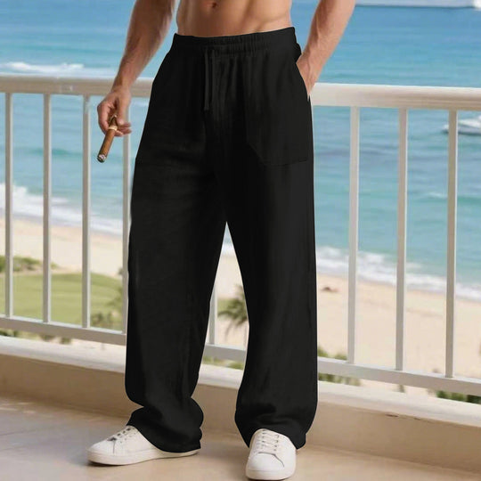 Herren nan oversized Relax-Cargohose aus Leinen-Baumwollmix mit elastischem Tunnelzugbund und großen aufgesetzten Taschen EB