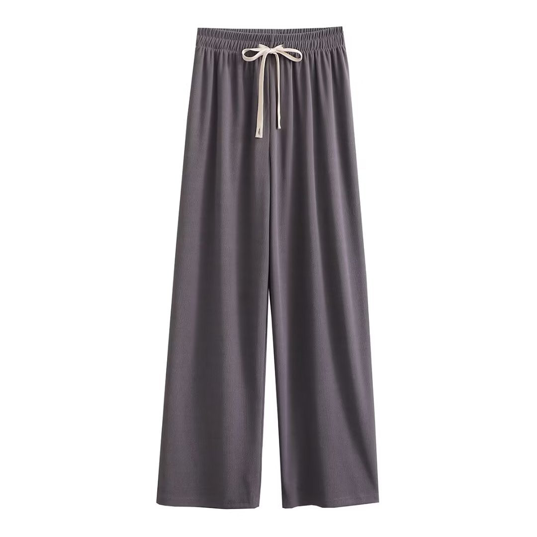 Damen weite Palazzohose mit elastischem Bund und dekorativem Kordelzug EB