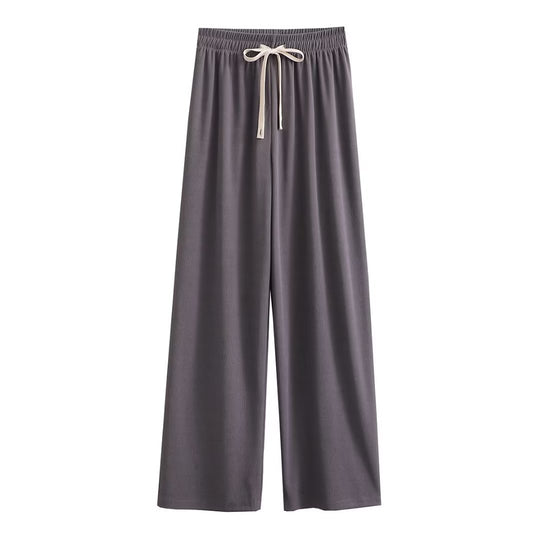 Damen weite Palazzohose mit elastischem Bund und dekorativem Kordelzug EB