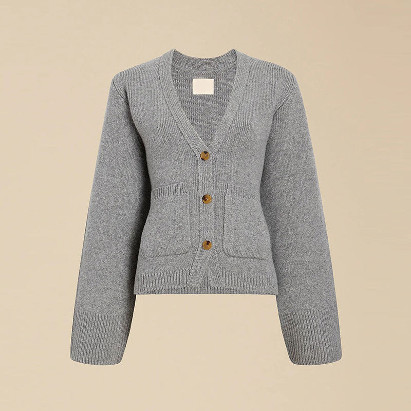 Damen Strickjacke mit tiefem V-Ausschnitt und praktischen Taschen EB