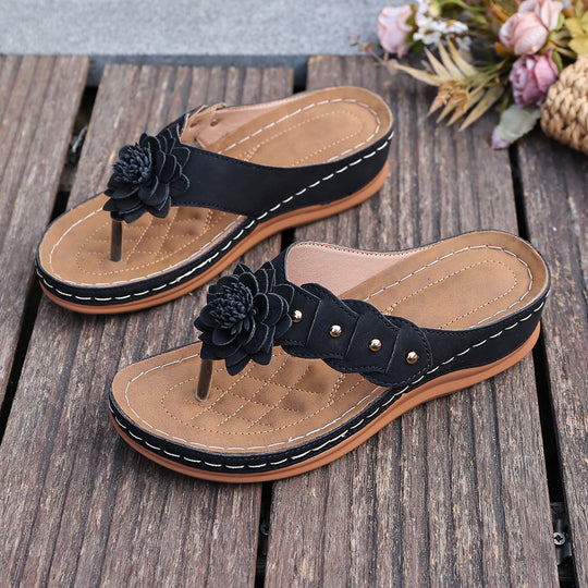 Damen Sandalen mit floralen Applikationen und gepolsterter Sohle EB