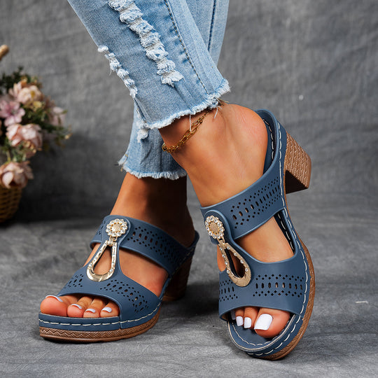 Damen elegante Plateau-Sandalen mit funkelndem Riemchendetail und luftiger Obermaterialstruktur EB