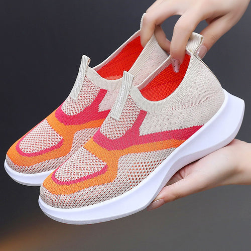 Damen Bequeme Slip-On Sneakers mit innovativem Strickdesign EB