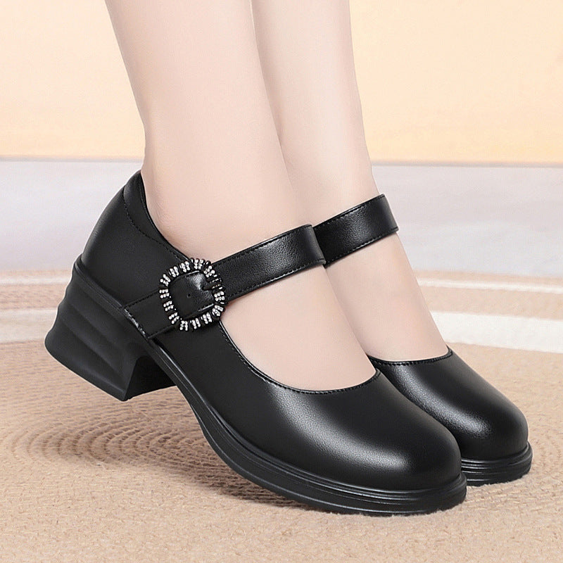 Damen Klassische Mary Jane Ballerinas mit modischem Riemen und komfortablem Blockabsatz EB
