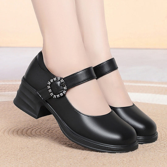 Damen Klassische Mary Jane Ballerinas mit modischem Riemen und komfortablem Blockabsatz EB