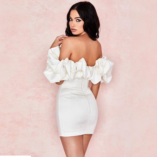 Damen Puffärmel Minikleid mit schulterfreiem Design und figurbetonter Silhouette EB