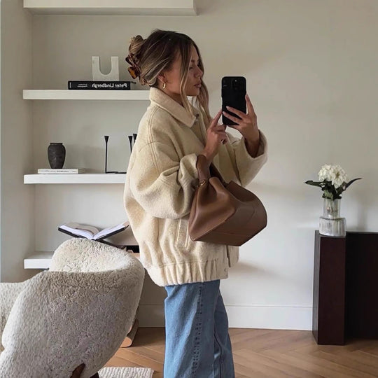 Damen strapazierfähige und kuschelige Teddyjacke mit elastischem Bund EB