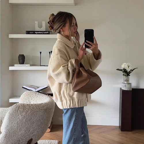 Damen strapazierfähige und kuschelige Teddyjacke mit elastischem Bund EB