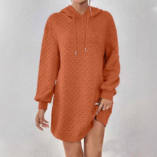 Damen Kapuzenkleid mit Strukturmuster und langen Ärmeln EB