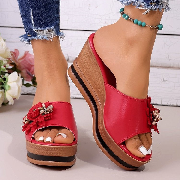 Damen Wedge-Pantoletten mit floralem Design EB
