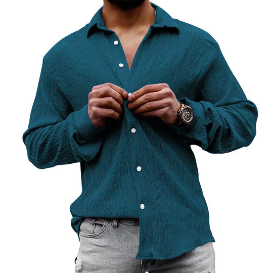 Herren nan strukturiertes Casual-Hemd mit Crinkle-Optik, Hemdkragen und legerem Oversize-Schnitt EB