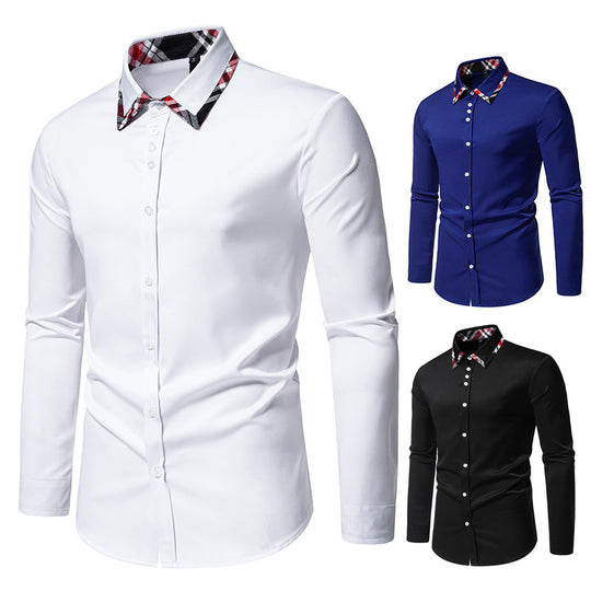 Herren elegantes Langarmhemd mit kontrastierenden Karodetails EB
