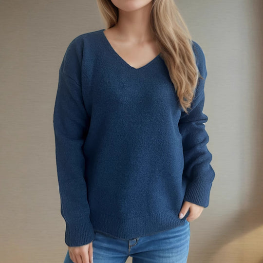 Damen lässiger V-Ausschnitt Pullover mit modernem Strukturdesign EB
