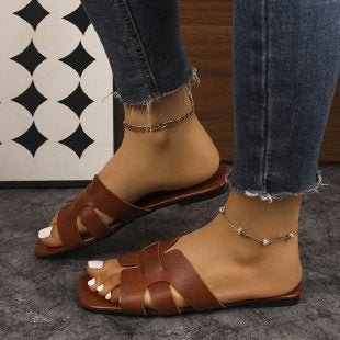 Damen Flache Riemchensandalen aus hochwertigem Leder EB