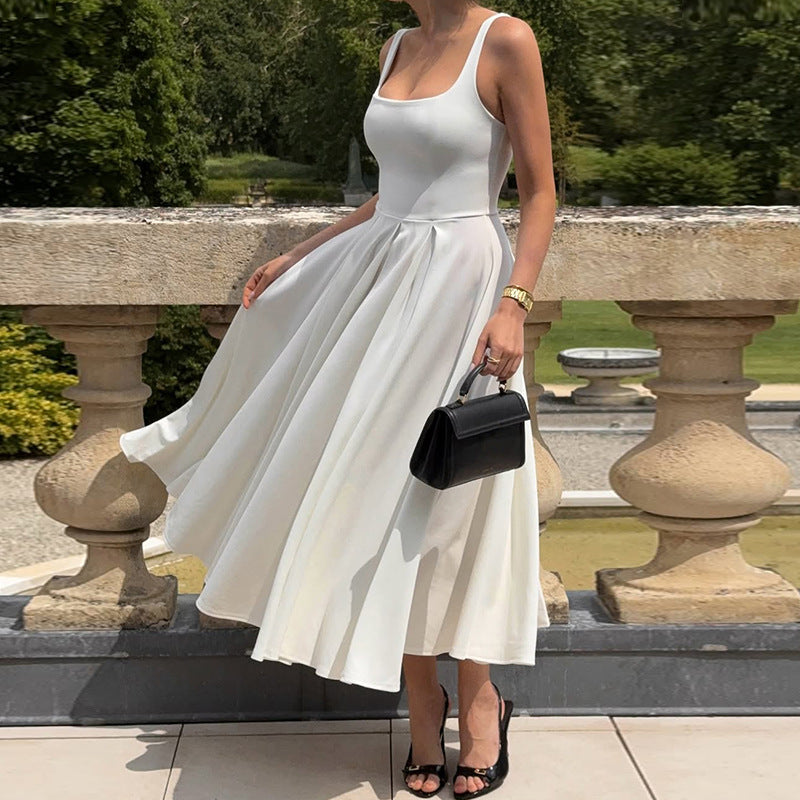 Damen Elegantes Maxikleid mit A-Linie und breiten Trägern EB