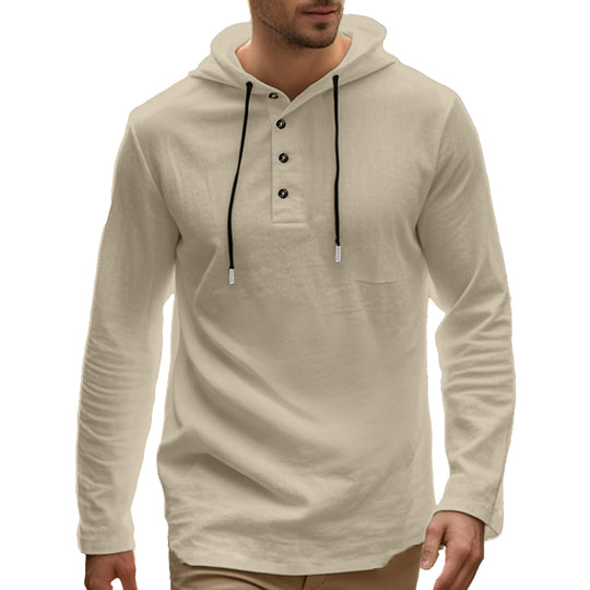 Herren lässiges Langarm-Hoodie-Shirt mit Knopfdetails und praktischen Taschen EB