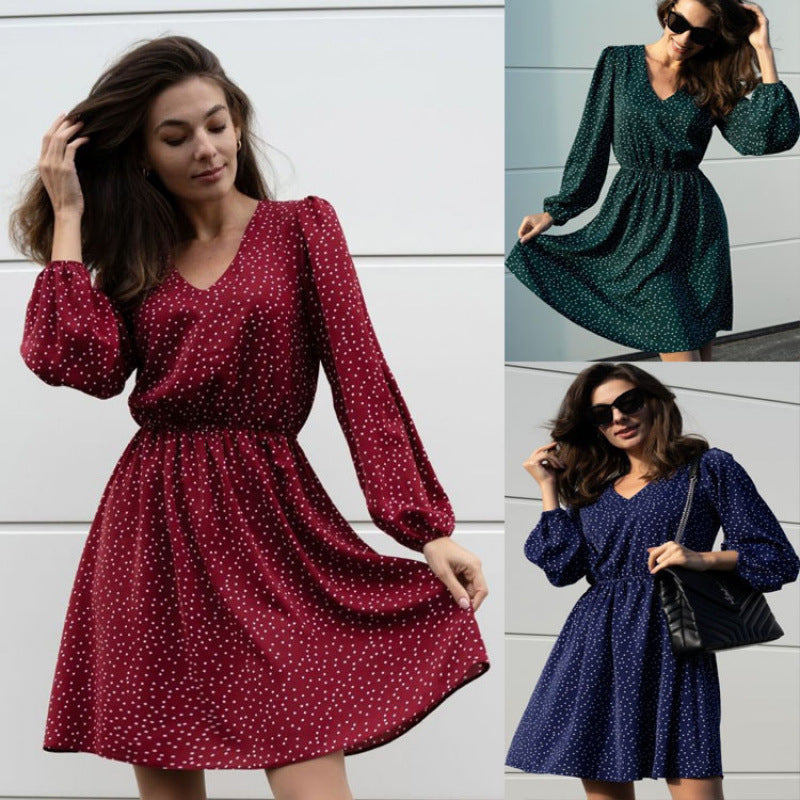 Damen Minikleid mit elegantem V-Ausschnitt und voluminösen Ärmeln EB