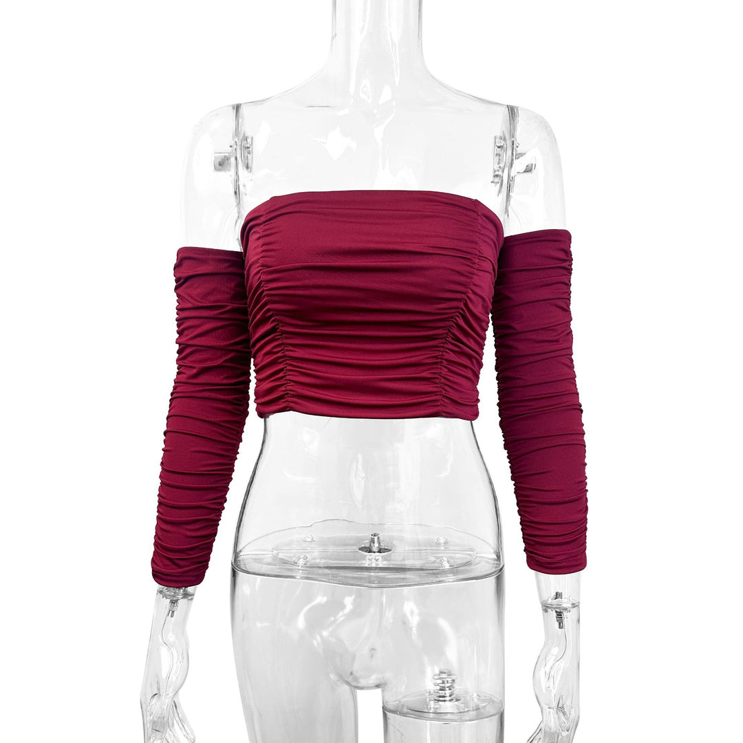 Damen Off-Shoulder Crop Top mit Faltenwurf EB
