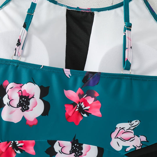 Damen Einteiliger Badeanzug mit modischem floralem Design und schickem Schwarz EB