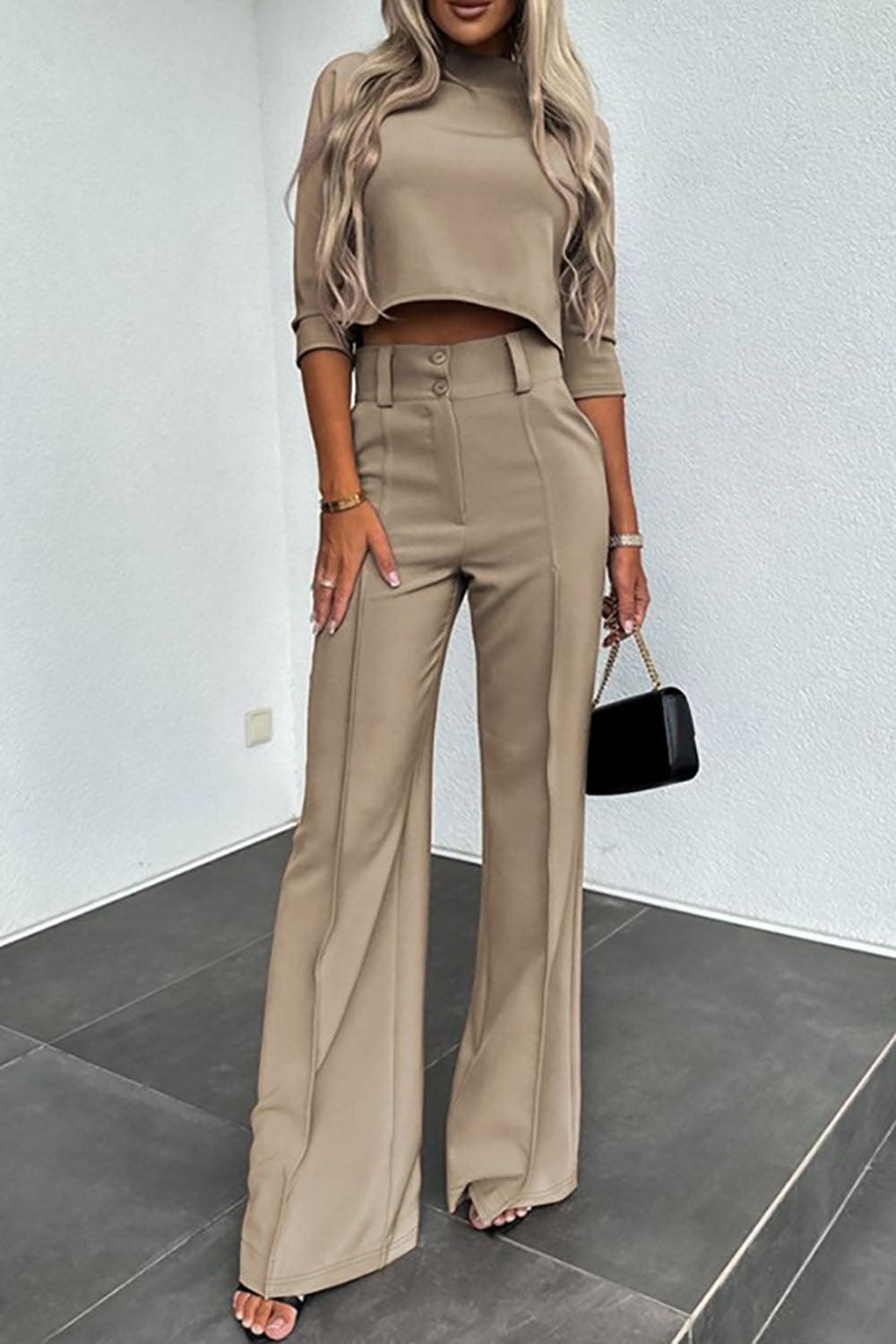 EB | Ärmel Pullover Weitbeinige Hosen Geschäftliche Freizeit Outfits Satz