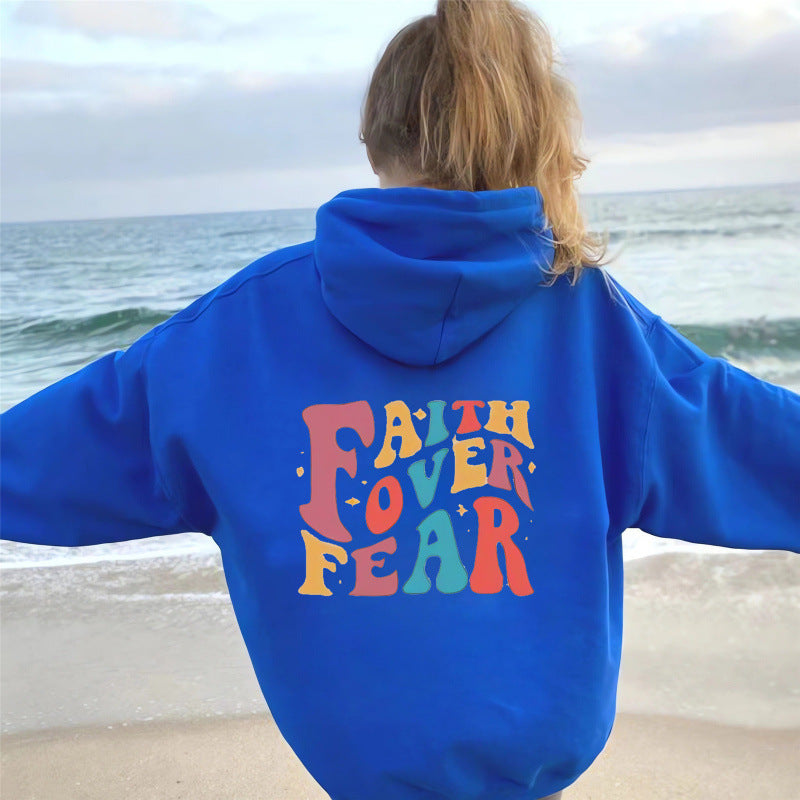 Damen Kapuzenpullover mit kreativem Schriftzug und weichem Innenfleece EB