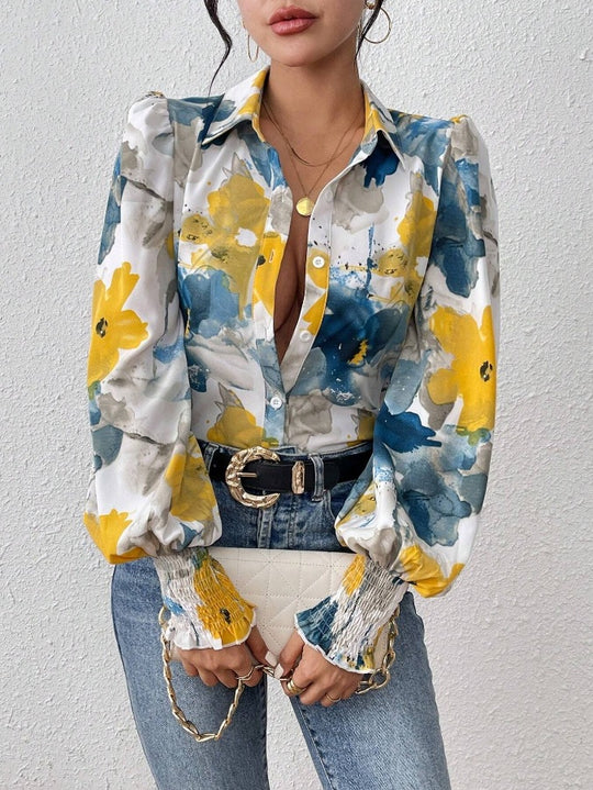 Damen Bluse mit floralem Muster und puffärmeligen Details EB