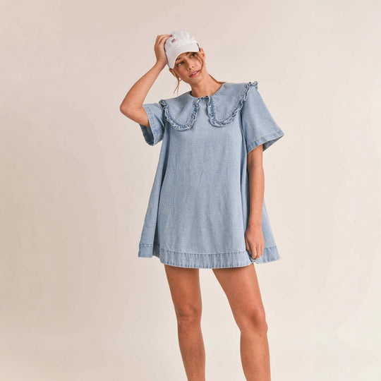 Damen Jeanskleid mit eleganter Rüschenkragenverarbeitung EB