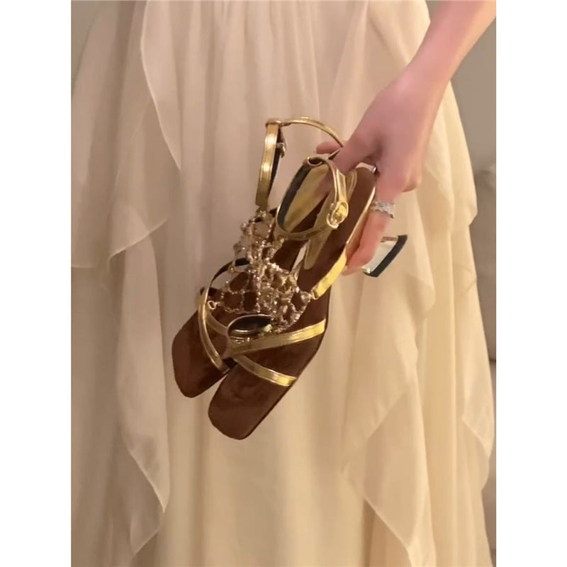 Damen elegante Sandalen mit funkelnden Strassdetails EB