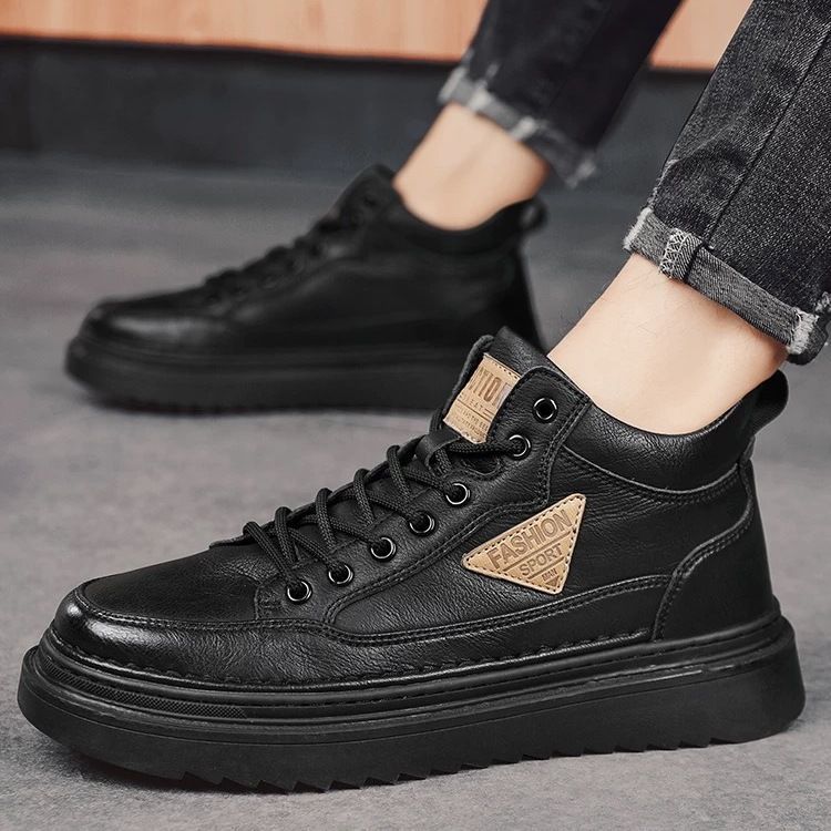 Damen Modische High-Top Sneakers mit robustem Lederobermaterial und gepolsterter Sohle EB