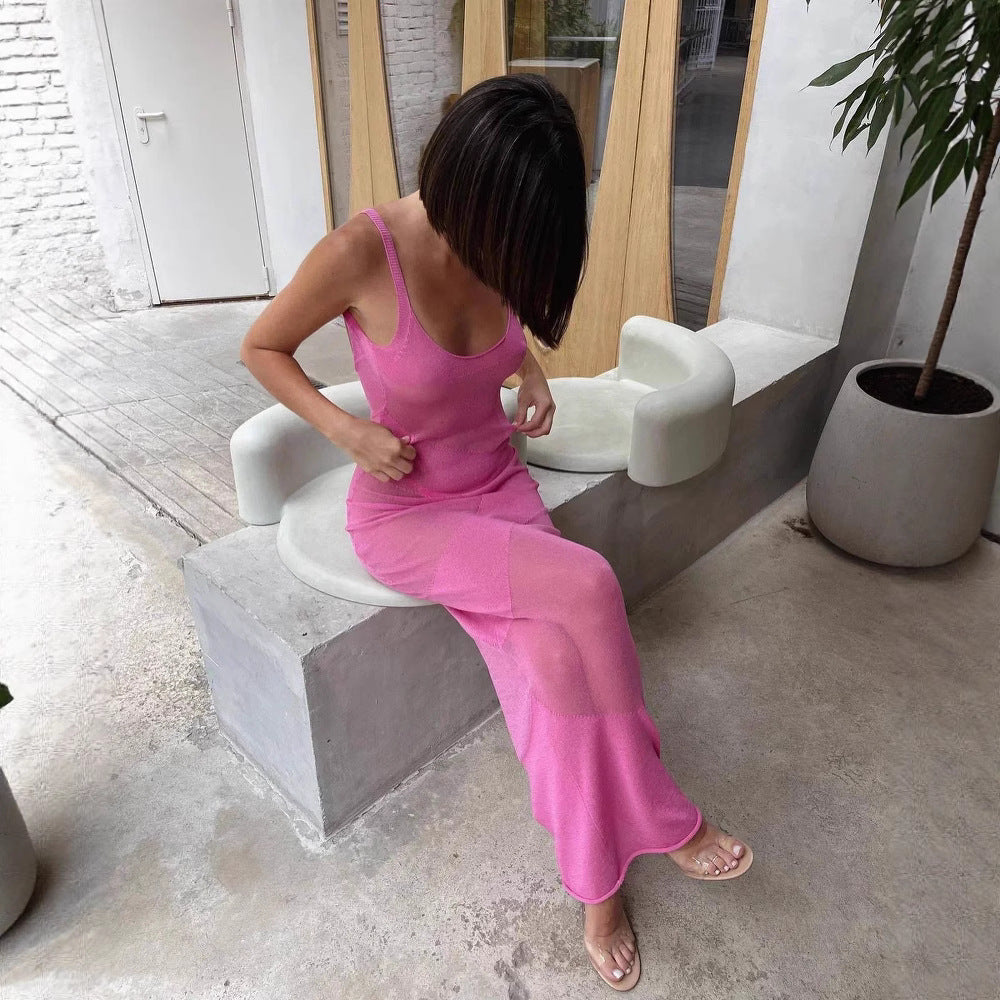 Damen Maxikleid aus transparentem Strickmaterial mit feinster Rippstruktur EB