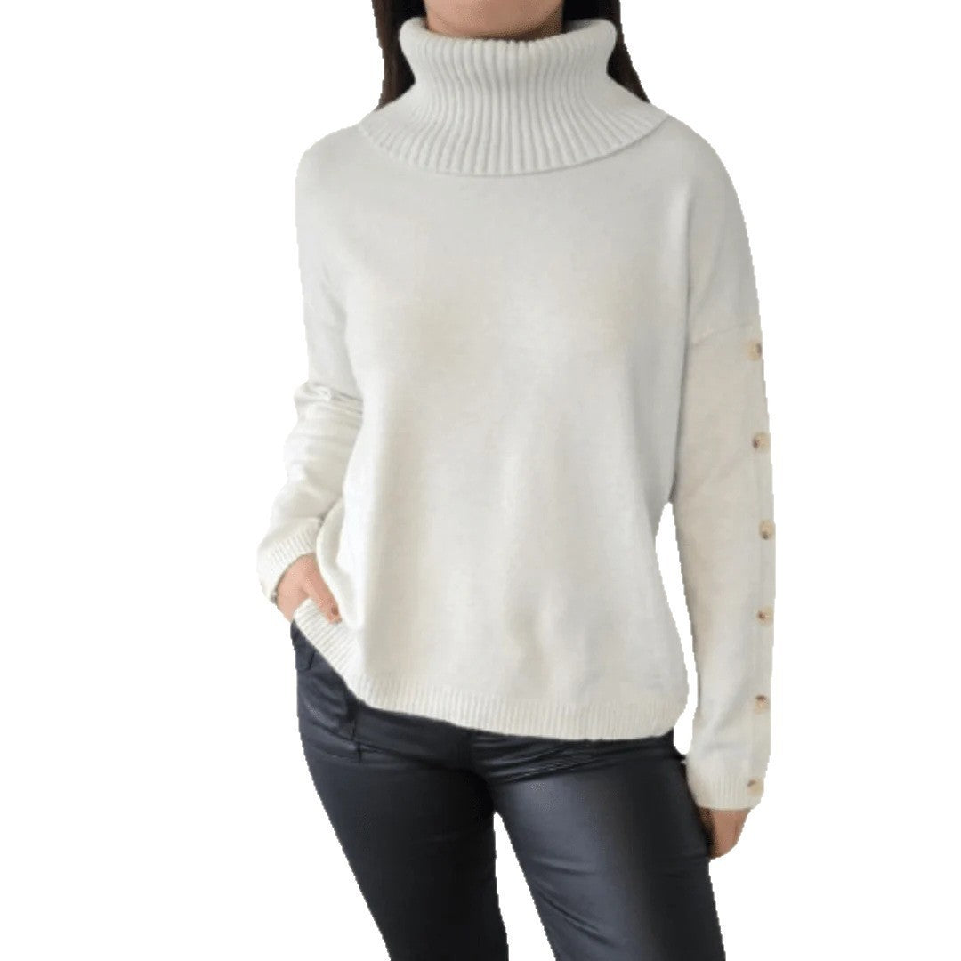 Damen Modischer Rollkragenpullover mit Knopfdetails EB