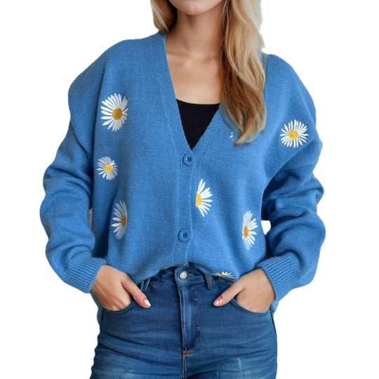Damen Strickjacke mit floralen Applikationen EB