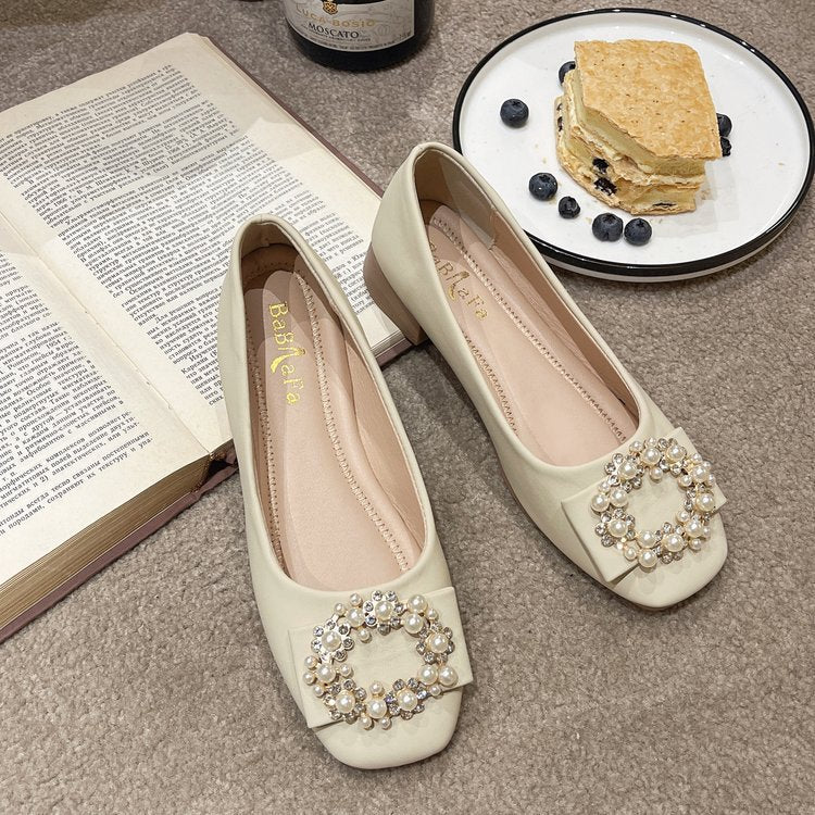 Damen Schicke Ballerinas mit Perlenschmuck EB