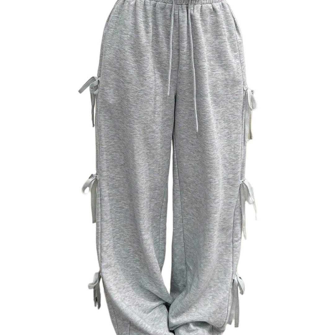 Damen lockere Wide‑Leg Loungehose mit elastischem Bund, Kordelzug und seitlichen Zierschleifen Eichborn Berlin