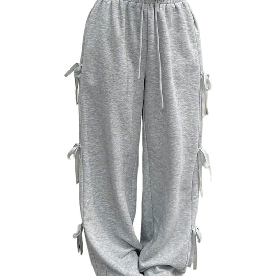 Damen lockere Wide‑Leg Loungehose mit elastischem Bund, Kordelzug und seitlichen Zierschleifen Eichborn Berlin