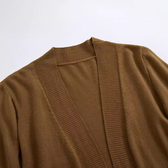 Damen gemütlicher Strickcardigan mit praktischen Taschen und offenem Schnitt EB