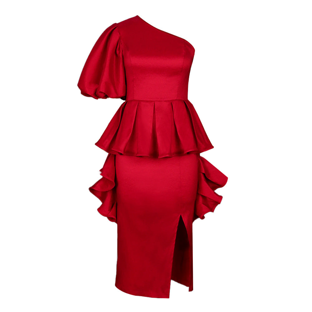 Damen Abendkleid mit asymmetrischem Volant und schwingendem Saum EB