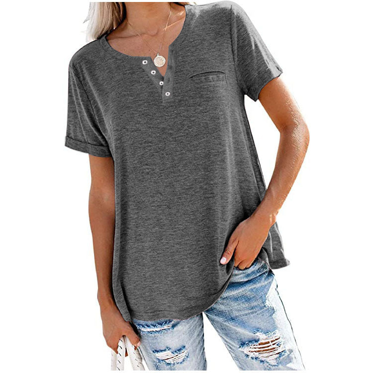 Damen hochwertiges T-Shirt mit Knopfdetail und lockerem Schnitt EB
