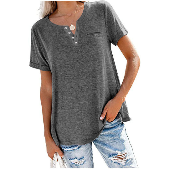 Damen hochwertiges T-Shirt mit Knopfdetail und lockerem Schnitt EB