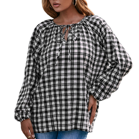 Damen Bluse mit Karo-Muster und Schleifendetail EB