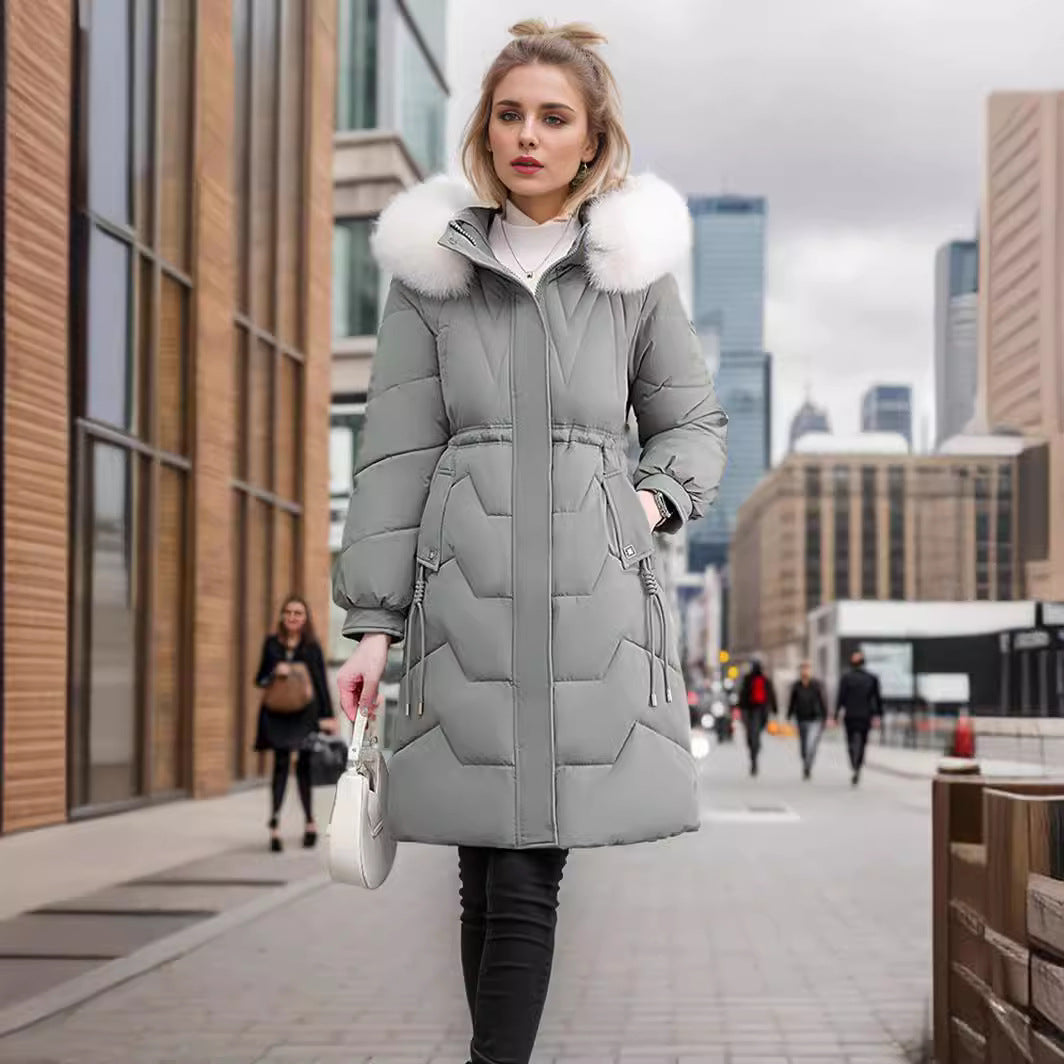 Damen eleganter und isolierter Wintermantel mit abnehmbarem Kunstfellkragen EB