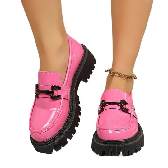 Damen Modische Loafers mit robustem Profil und dekorativem Schnallen-Detail EB