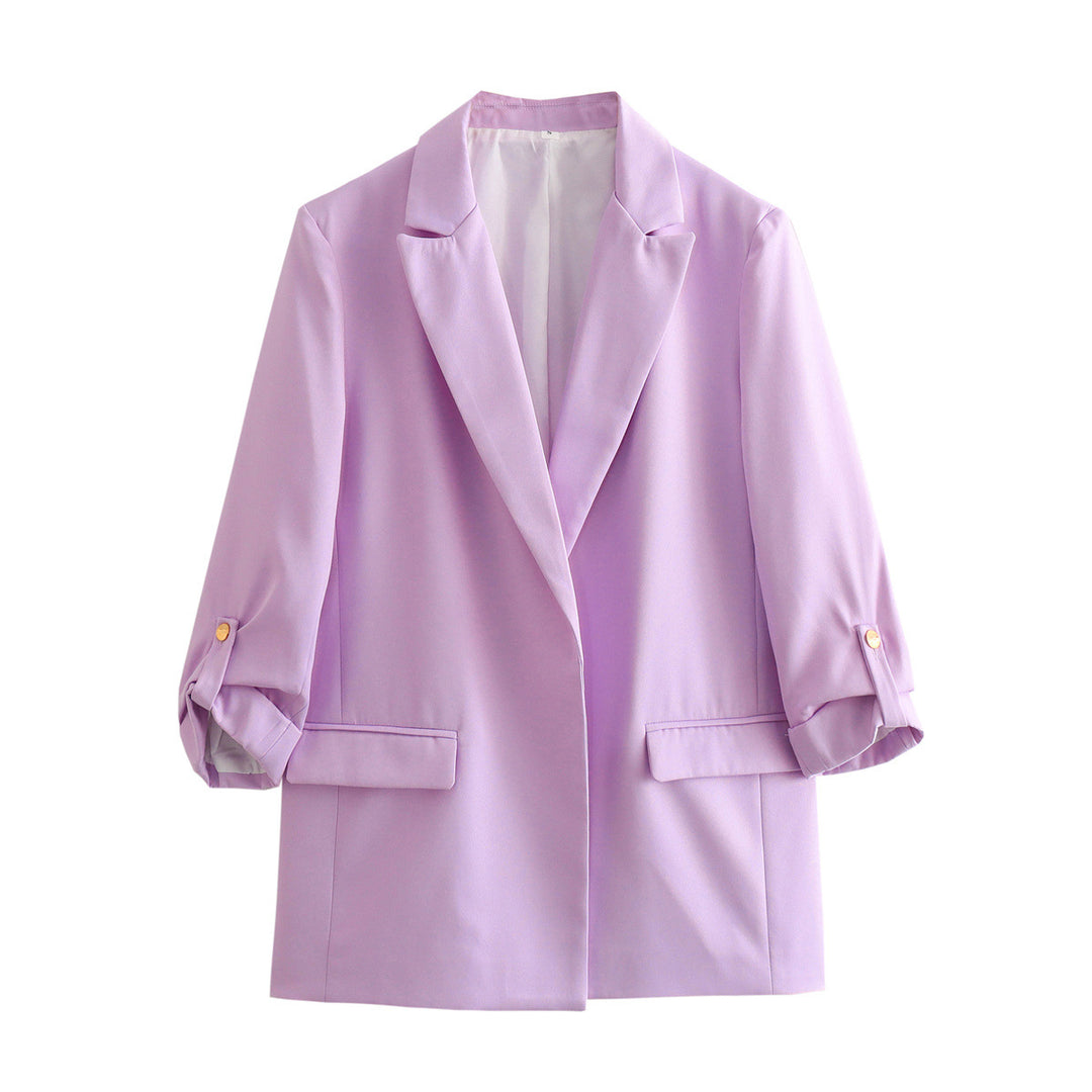 Damen elegante Blazerjacke mit strukturierten Ärmeln und dezenten Goldakzenten EB